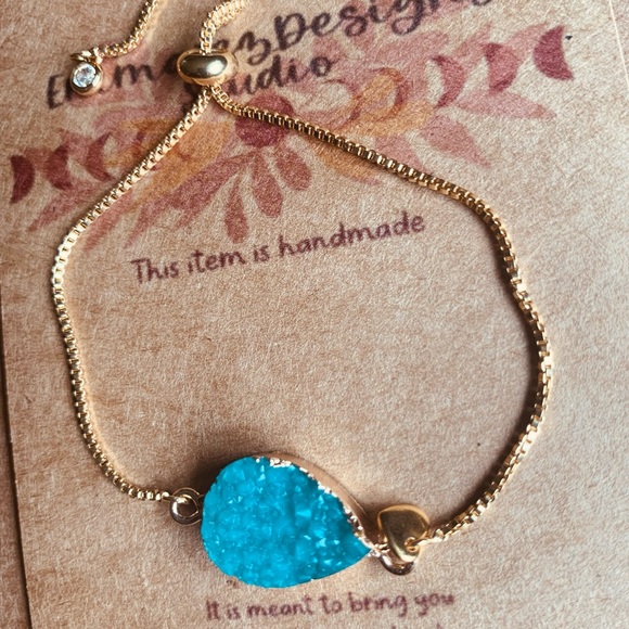 ✨Artisan Turquoise Quartz Druzy & 18k Gold Adjustable Bracelet ✨Handmade✨ - Picture 1 of 7